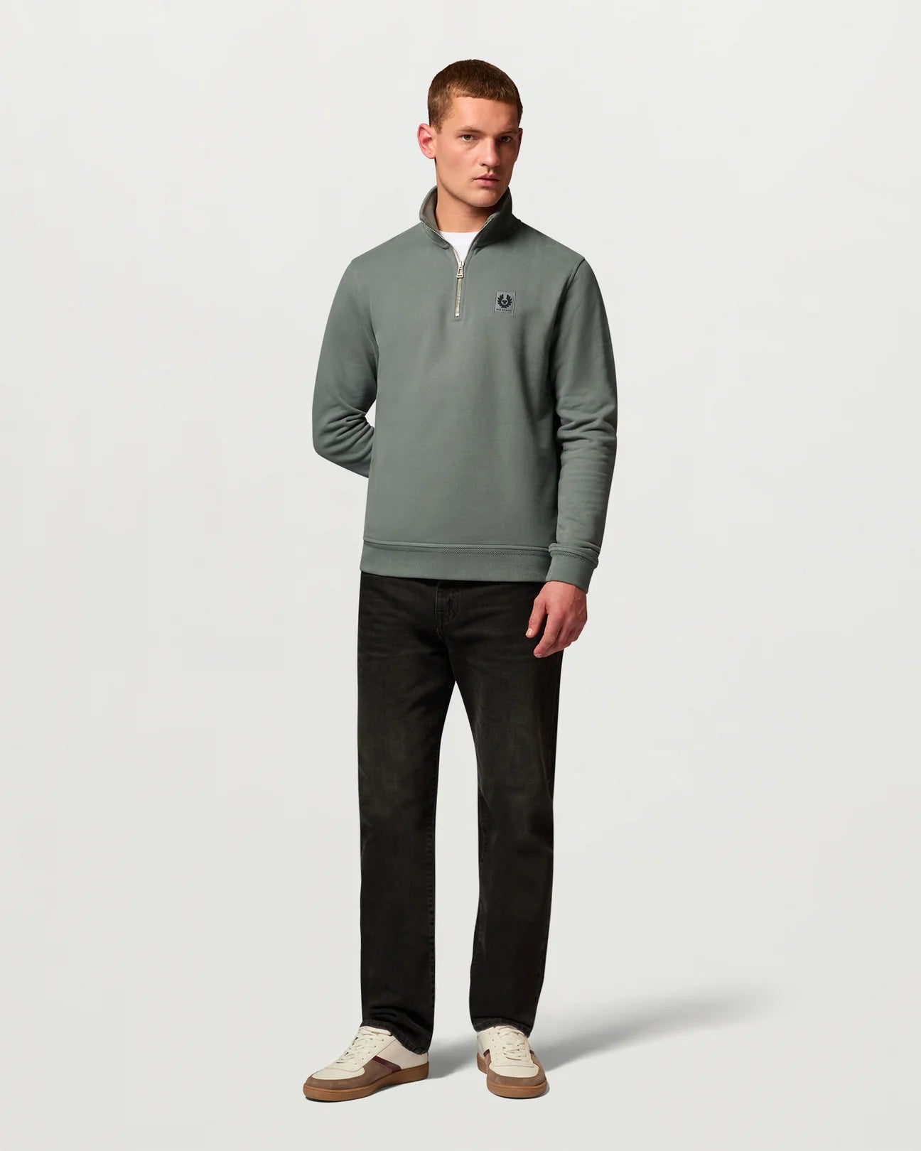 Belstaff Men's Quarter Zip Sweatshirt - Atlantic Grey - Salt Flats Clothing