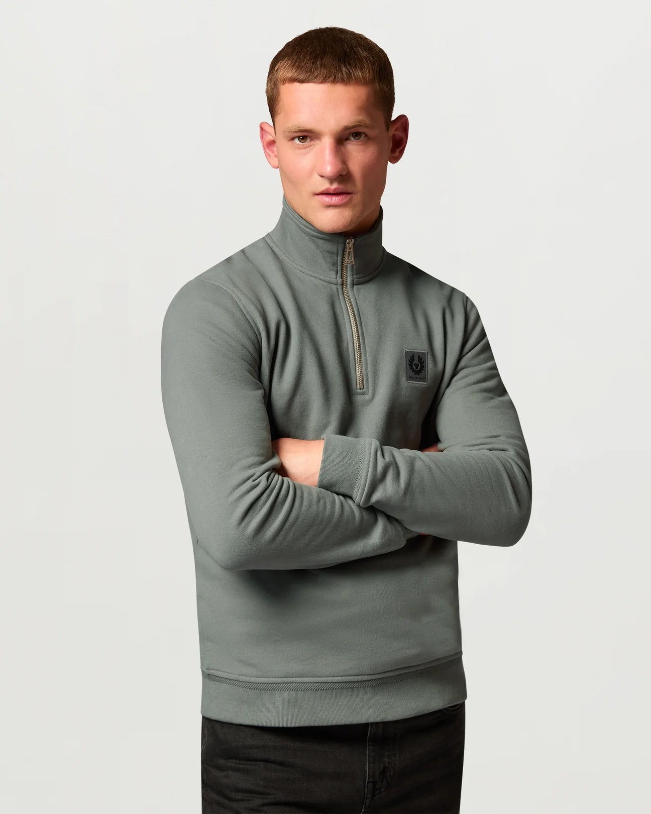 Belstaff Men's Quarter Zip Sweatshirt - Atlantic Grey - Salt Flats Clothing