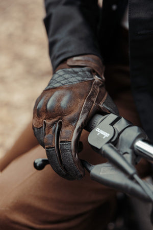 Age of Glory Shifter Brown Denim Gloves with Knuckle Armour - Salt Flats Clothing
