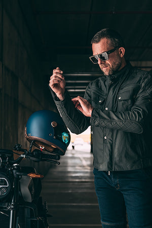 ByCity Mens Belfast Green Waxed Cotton Motorcycle Jacket