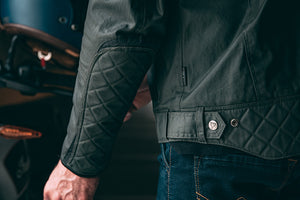 ByCity Mens Belfast Green Waxed Cotton Motorcycle Jacket