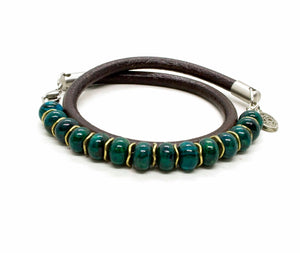 Black Pearl Creations Chrysocolle and Leather Double Pearl Bracelet