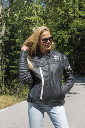 Garibaldi - Garibaldi Moka Racer Vintage Black Leather Ladies Jacket - Ladies Jackets - Salt Flats Clothing