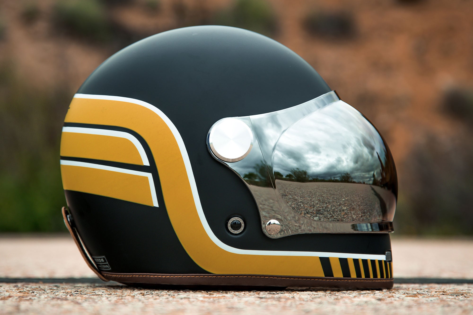 ByCity Roadster II Wing in Black And Yellow Full Face Retro Helmet