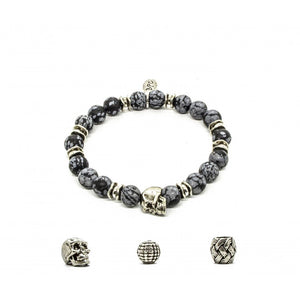 Black Pearl Creations Snowflake Obsidian Pewter Skull Bracelet - Salt Flats Clothing