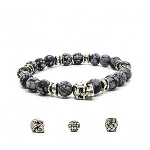 Black Pearl Creations Snowflake Obsidian Pewter Skull Bracelet - Salt Flats Clothing