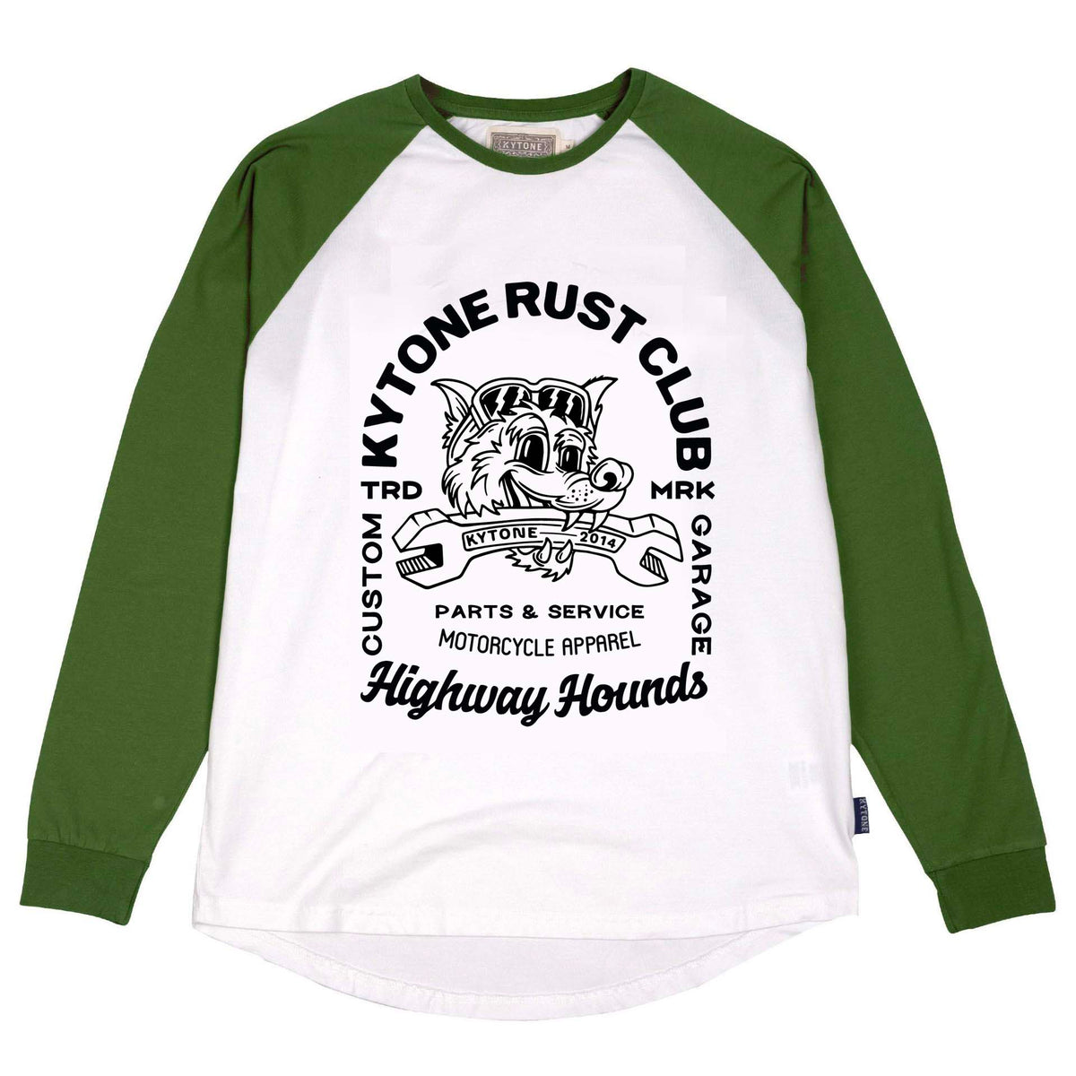 Kytone Hound Long Sleeve Raglan T'Shirt - White/Black/Army Green - Salt Flats Clothing