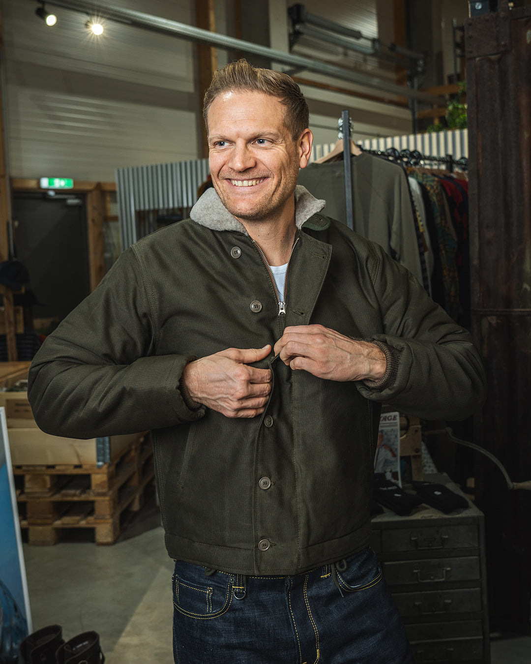 Pike Brothers 1944 N1 Deck Jacket - Waxed Olive - Salt Flats Clothing