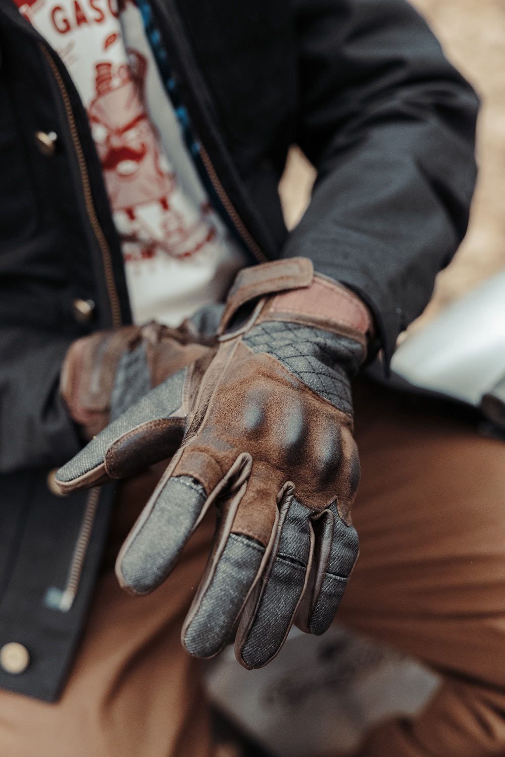 Age of Glory Shifter Brown Denim Gloves with Knuckle Armour - Salt Flats Clothing