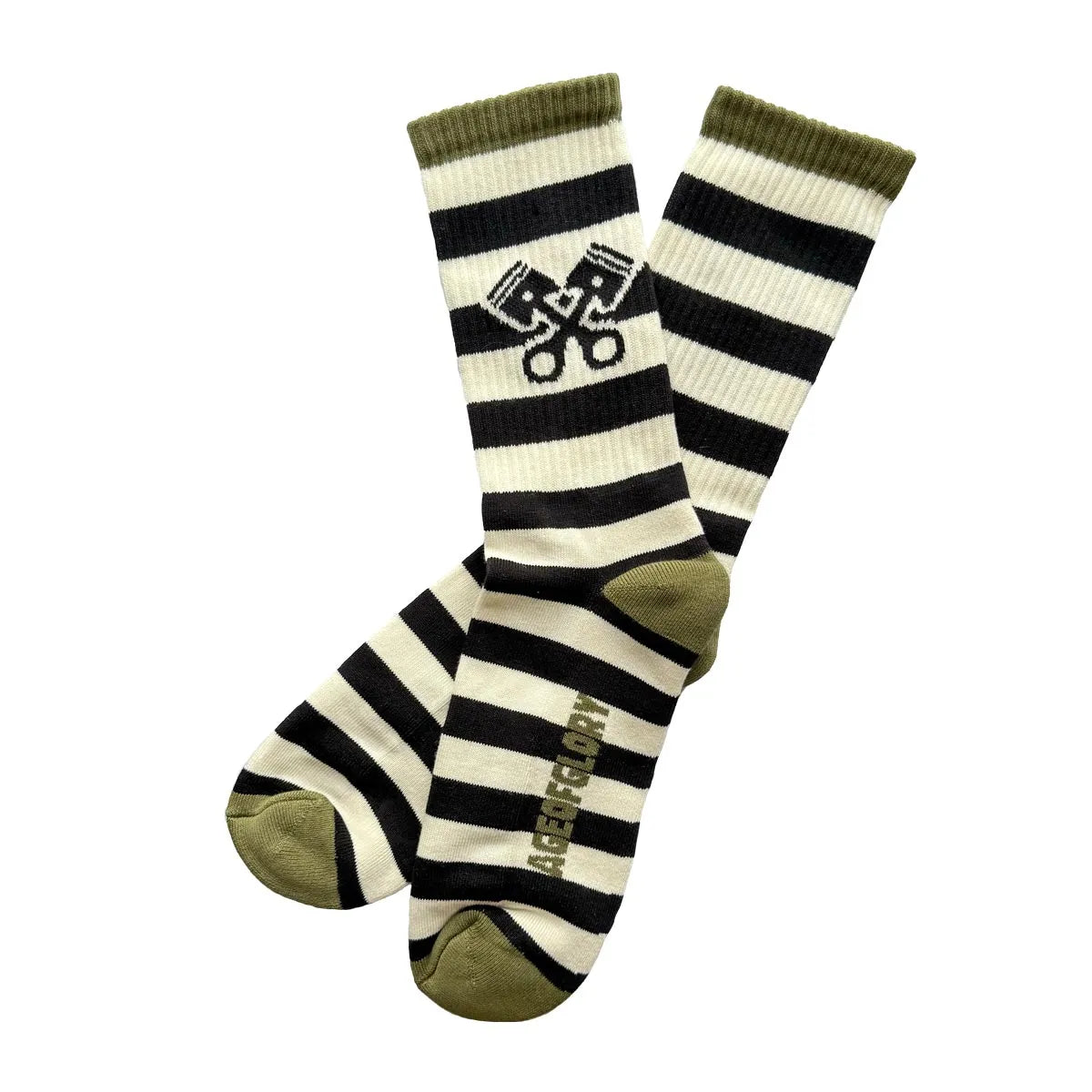 Age of Glory Stripes Socks - White/Olive - Salt Flats Clothing