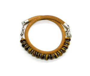 Black Pearl Creations Tiger Eye Bead and Leather Bracelet
