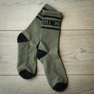 Wheels and Waves Apocalypse Socks in Military Green and Black