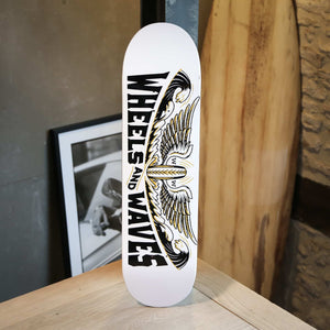 Wheels and Waves SK8 Wings Skateboard Deck in White